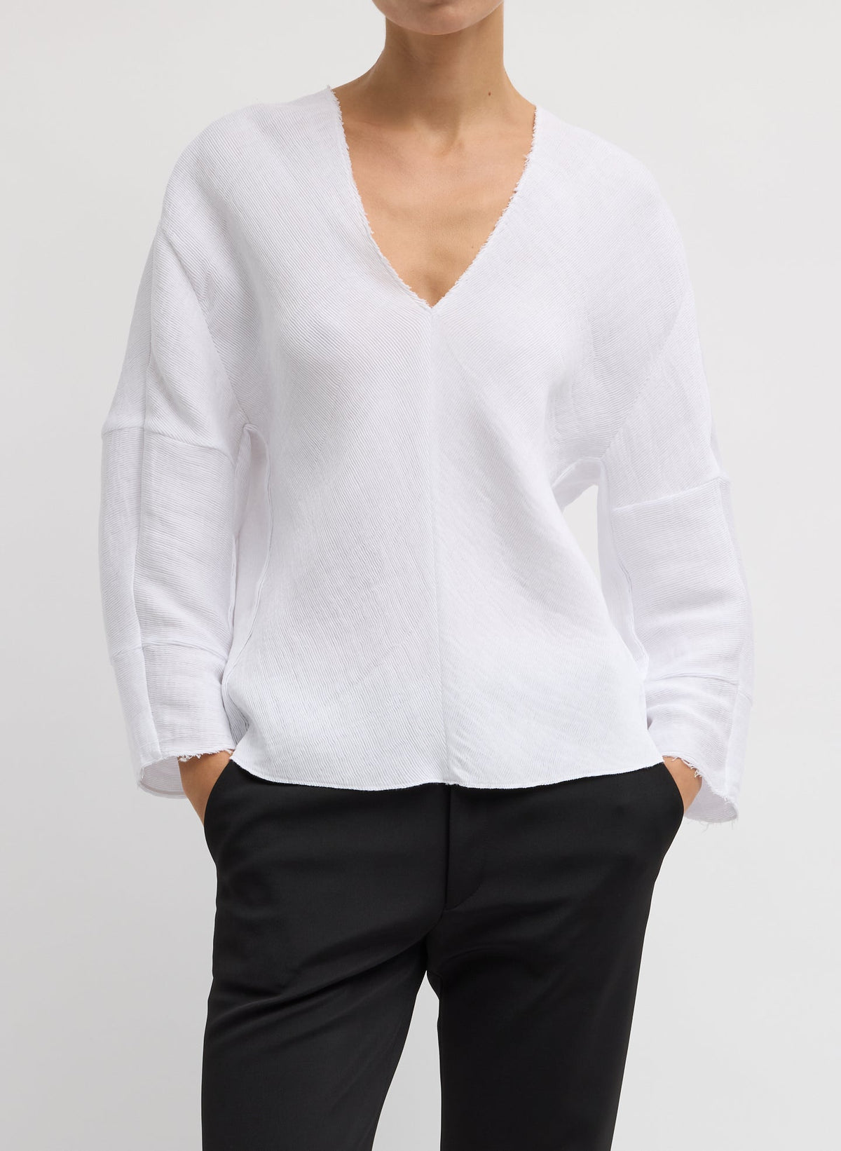 Viscose Plisse Hinged Long Sleeve Top White - Tibi