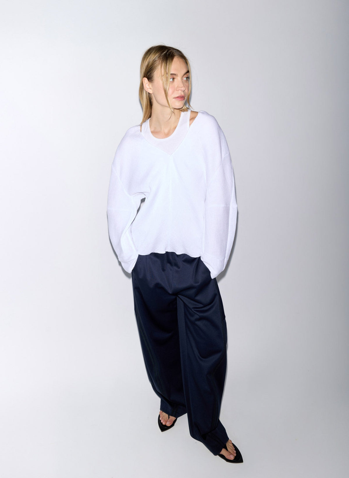 Viscose Plisse Hinged Long Sleeve Top White - Tibi