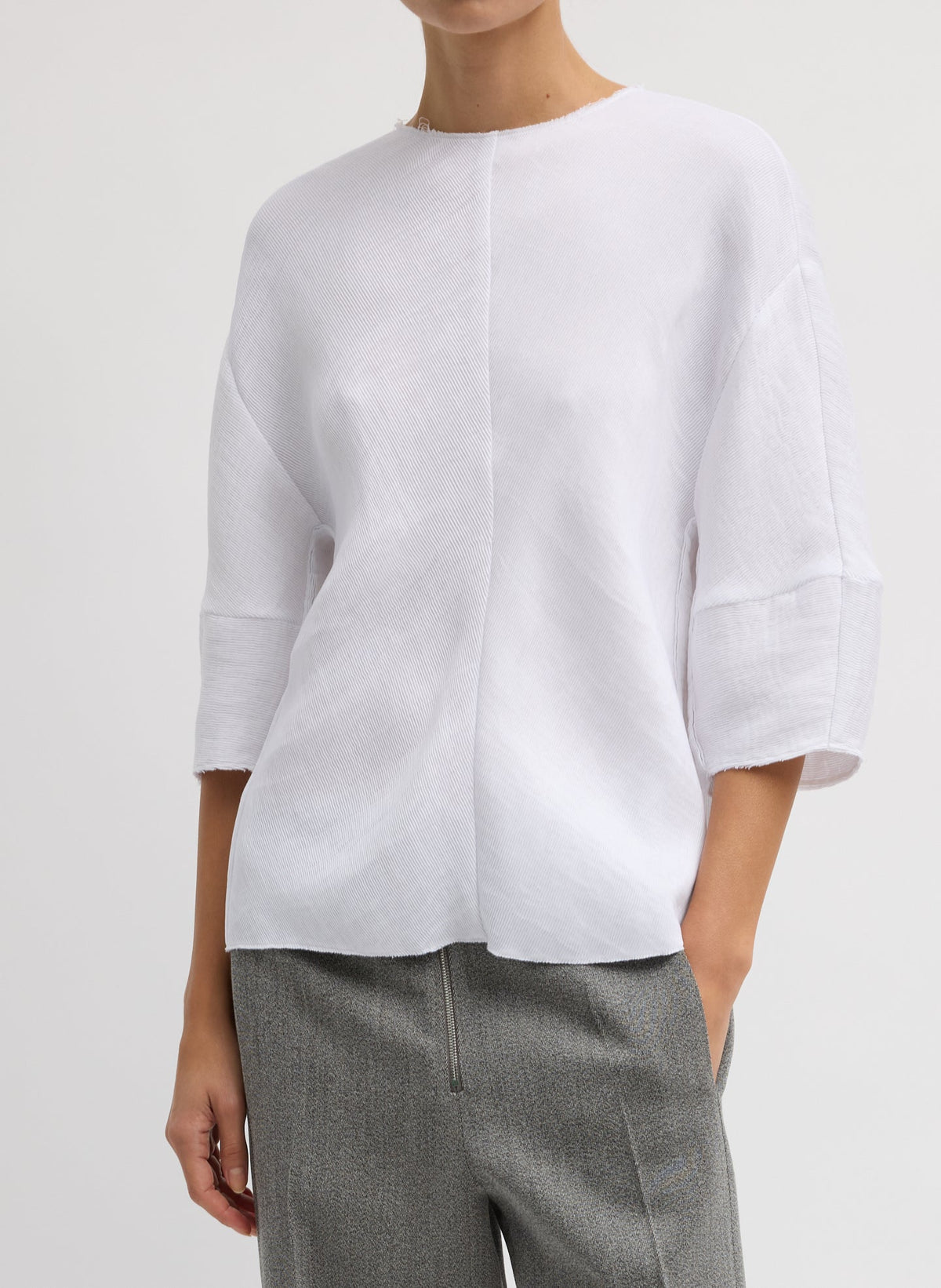 Viscose Plisse Hinged Short Sleeve Top White - Tibi