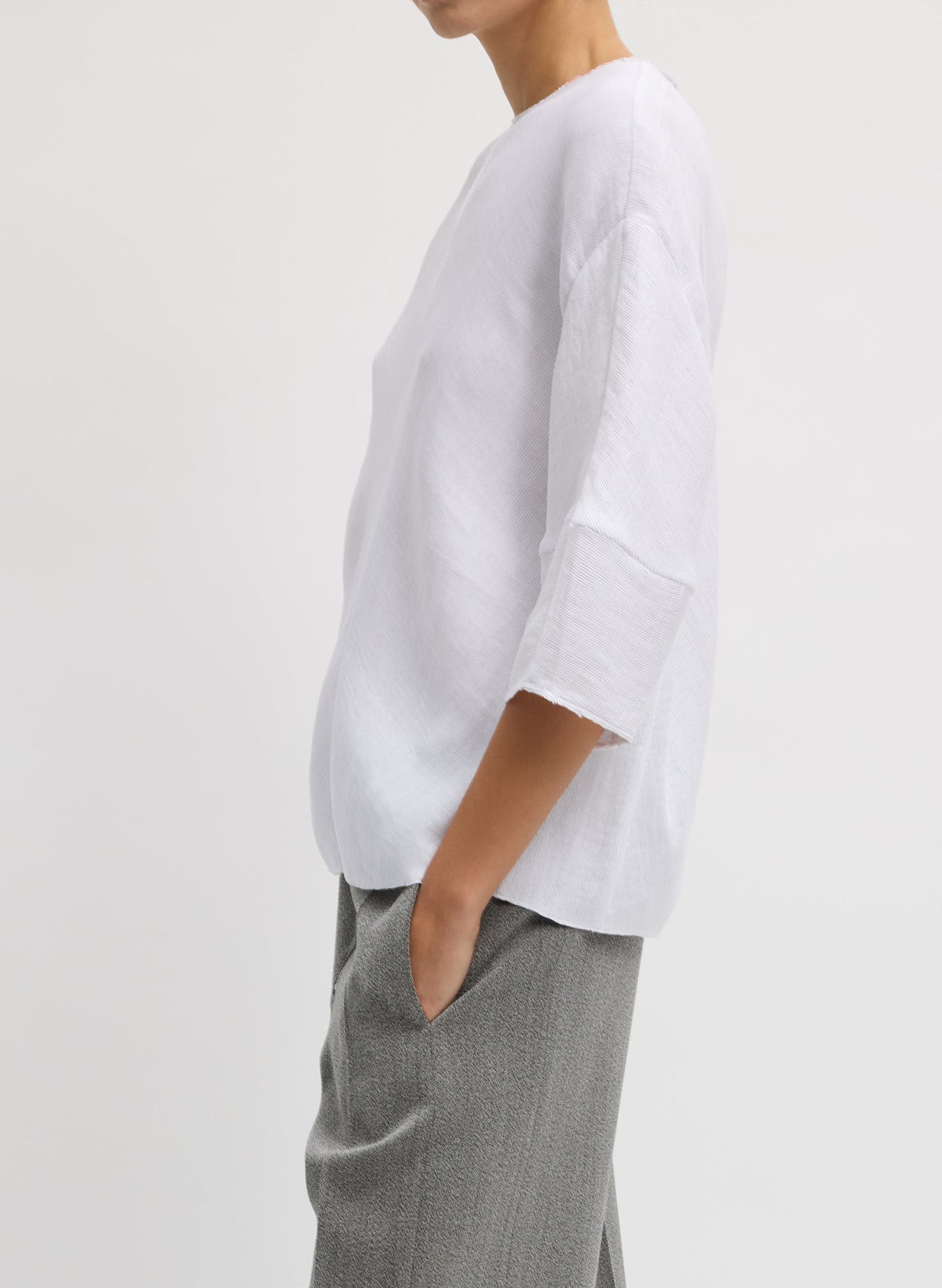 Viscose Plisse Hinged Short Sleeve Top White - Tibi