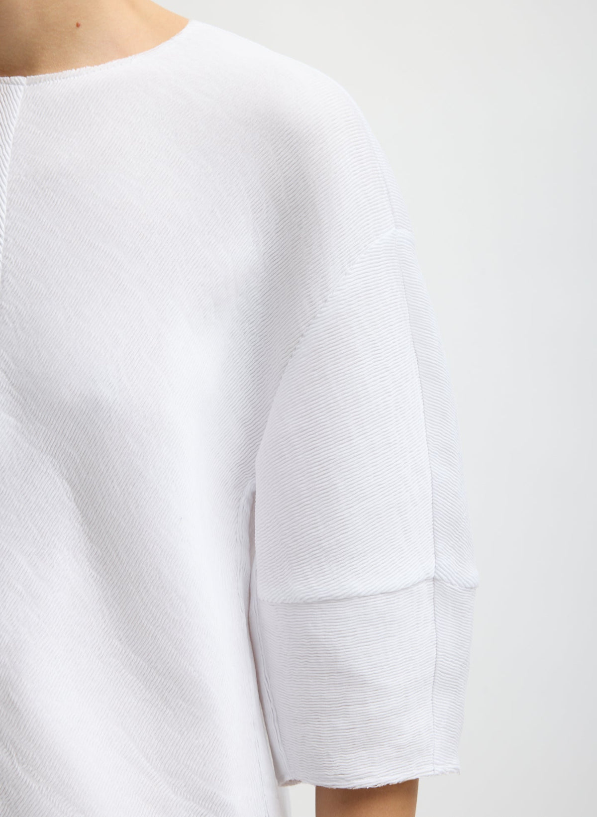 Viscose Plisse Hinged Short Sleeve Top White - Tibi