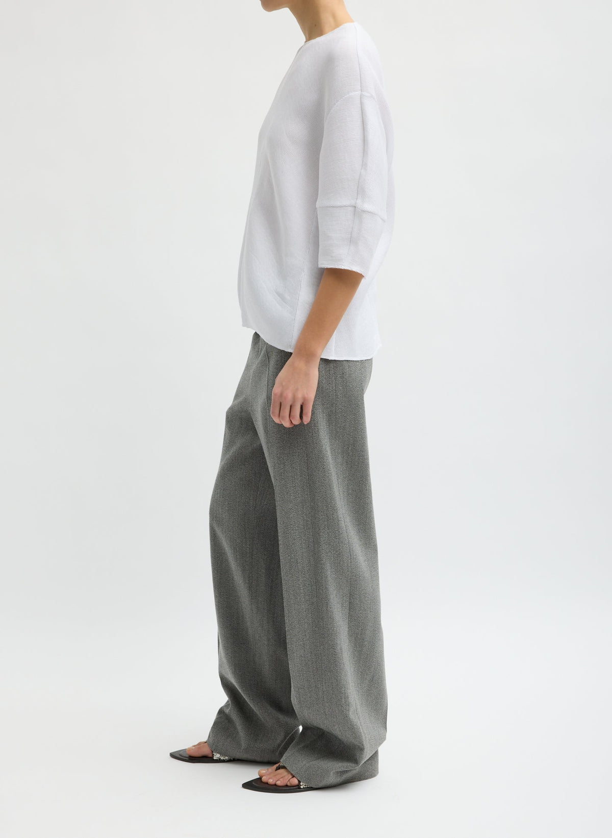 Viscose Plisse Hinged Short Sleeve Top White - Tibi