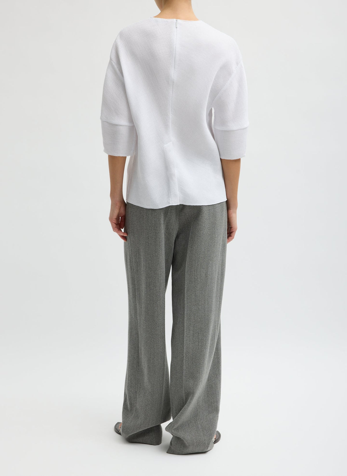 Viscose Plisse Hinged Short Sleeve Top White - Tibi