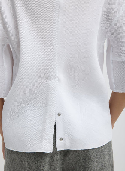 Viscose Plisse Hinged Short Sleeve Top White - Tibi