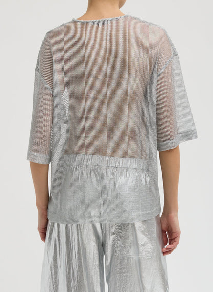 Viscose Metallic Mesh Easy T-Shirt Silver - Tibi