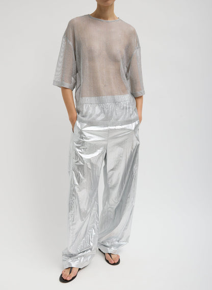 Viscose Metallic Mesh Easy T-Shirt Silver - Tibi