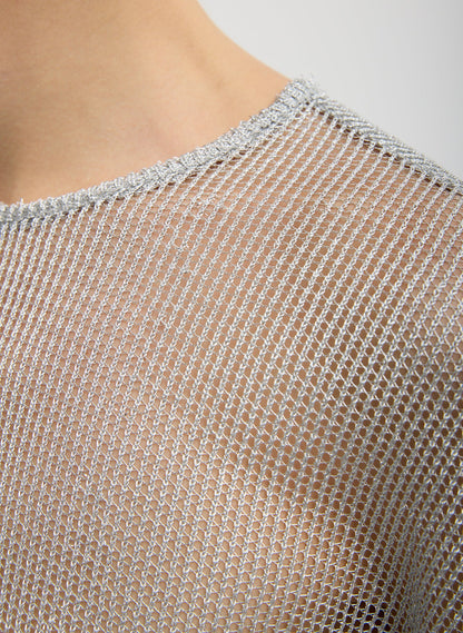 Viscose Metallic Mesh Easy T-Shirt Silver - Tibi