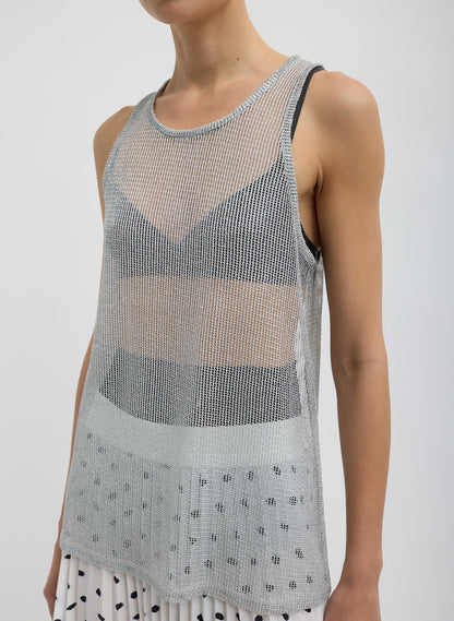 Viscose Metallic Ribbed Tank Silver - Tibi