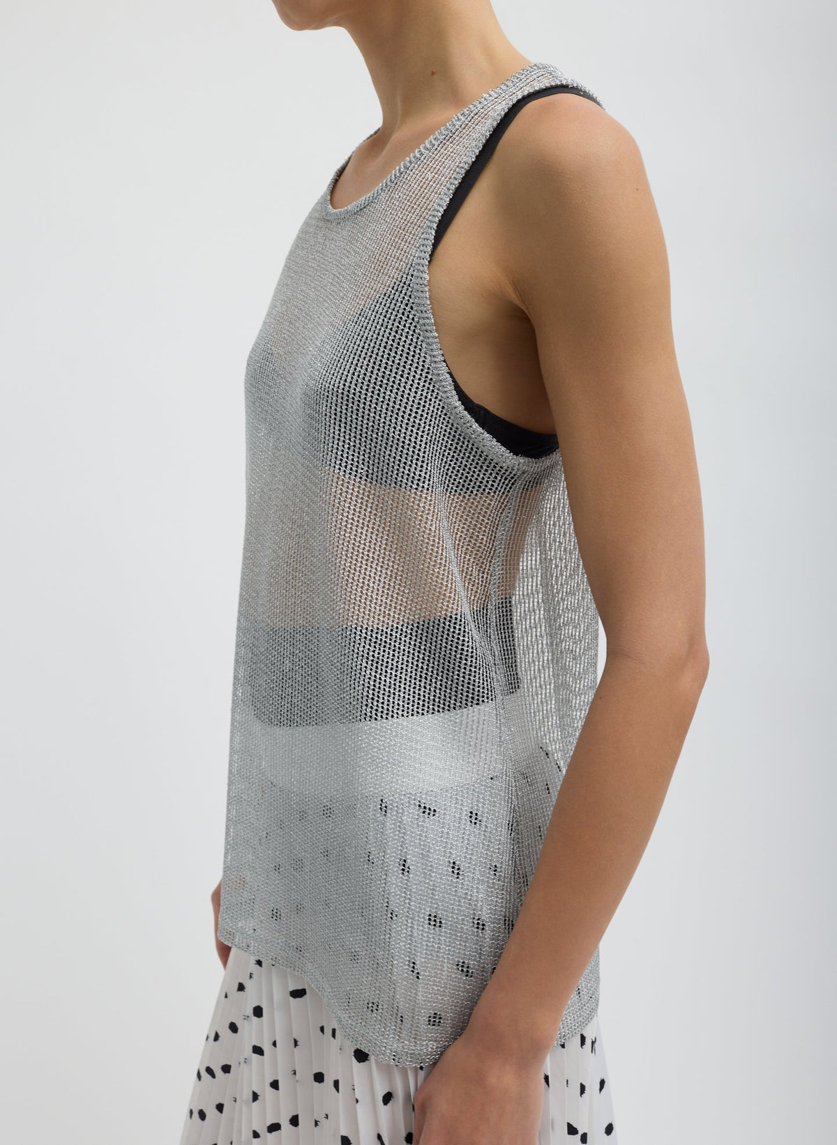 Viscose Metallic Ribbed Tank Silver - Tibi