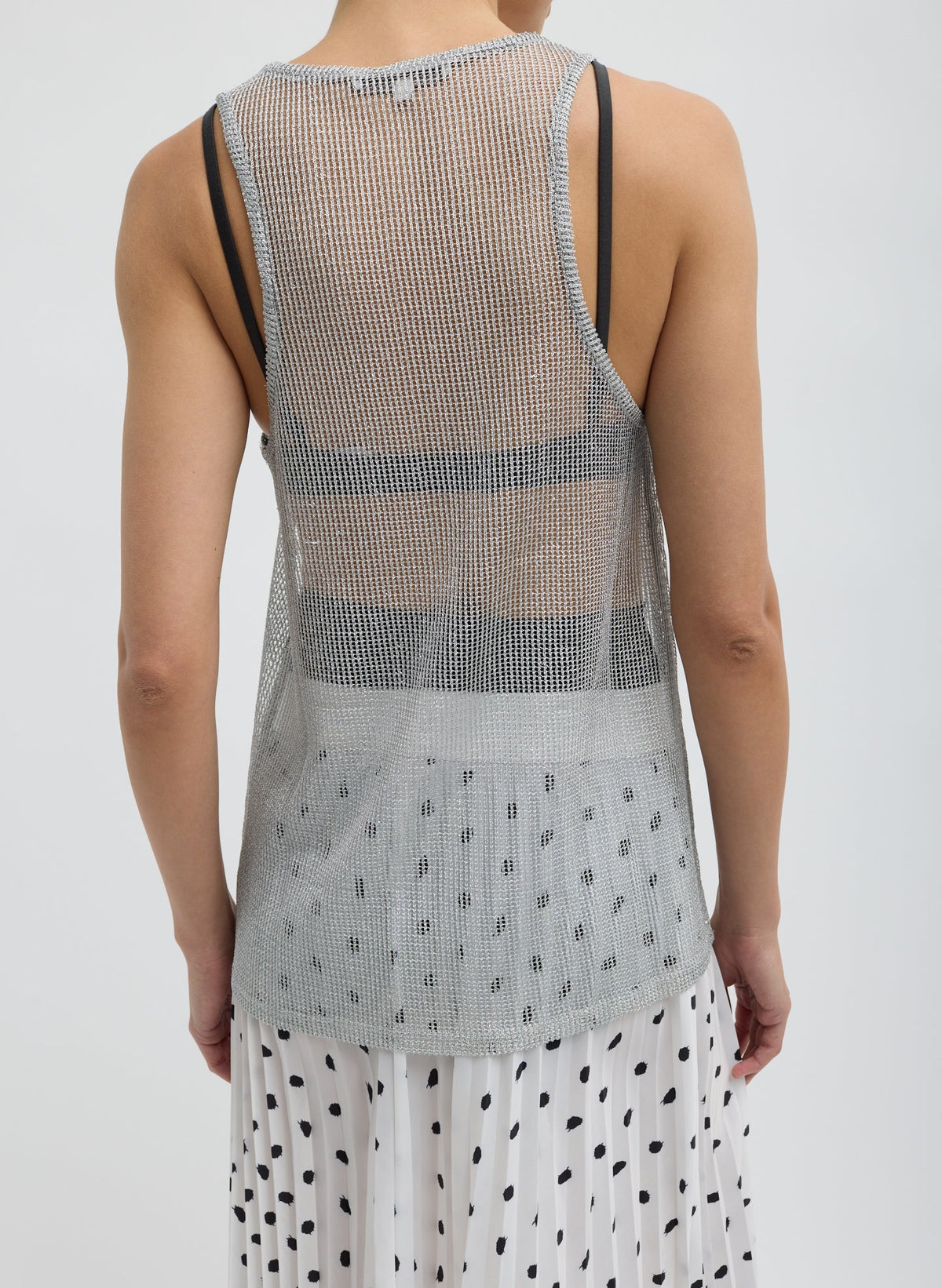 Viscose Metallic Ribbed Tank Silver - Tibi