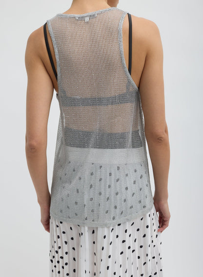 Viscose Metallic Ribbed Tank Silver - Tibi