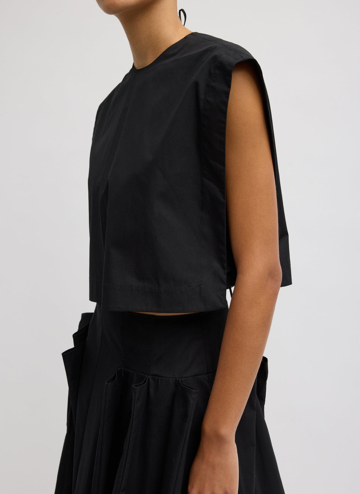 Compact Eco Poplin Cropped Square Top Black - Tibi