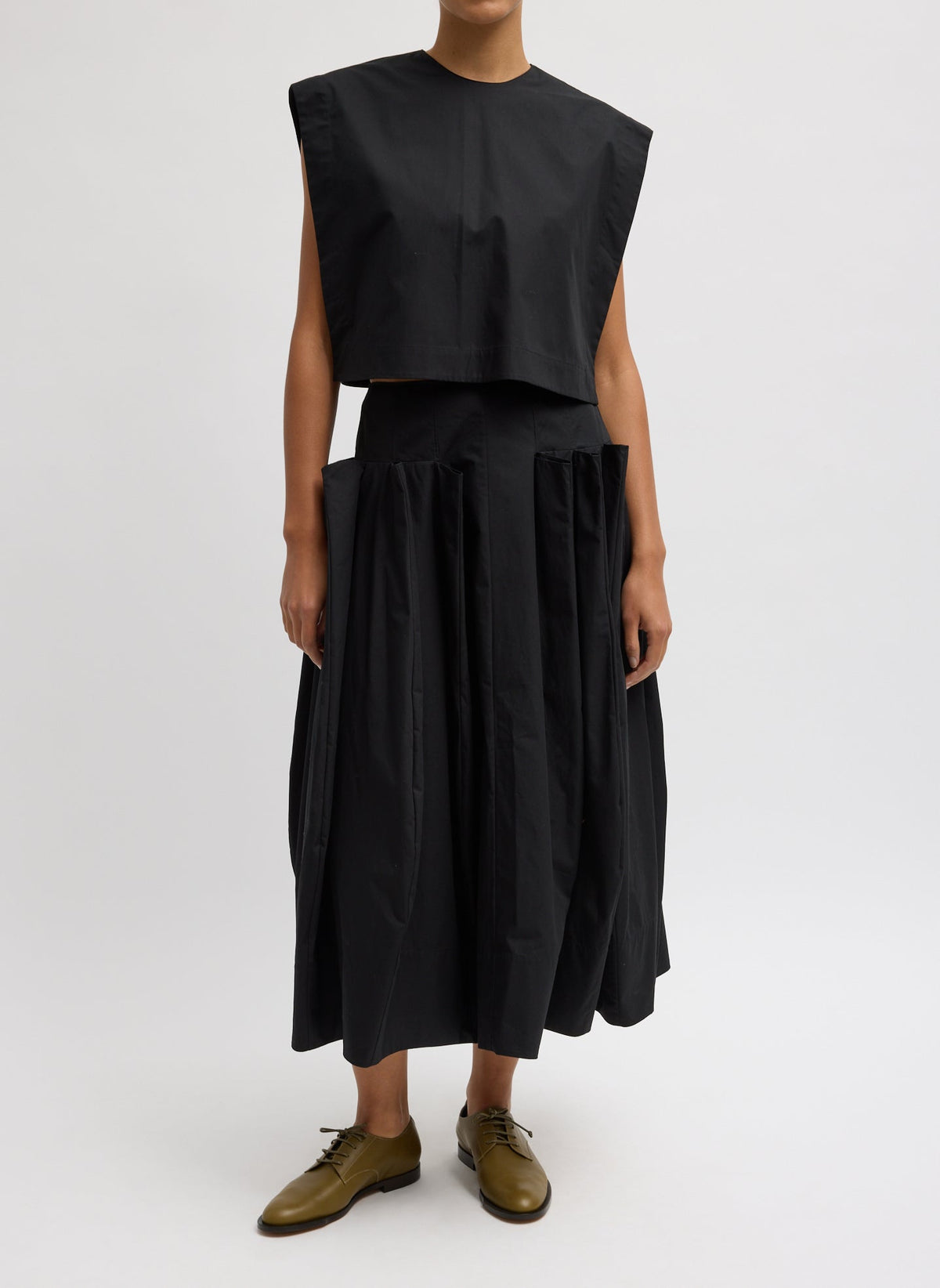 Compact Eco Poplin Cropped Square Top Black - Tibi