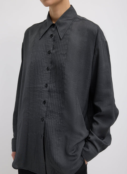Silk Voile Easy Pintucked Shirt Graphite - Tibi