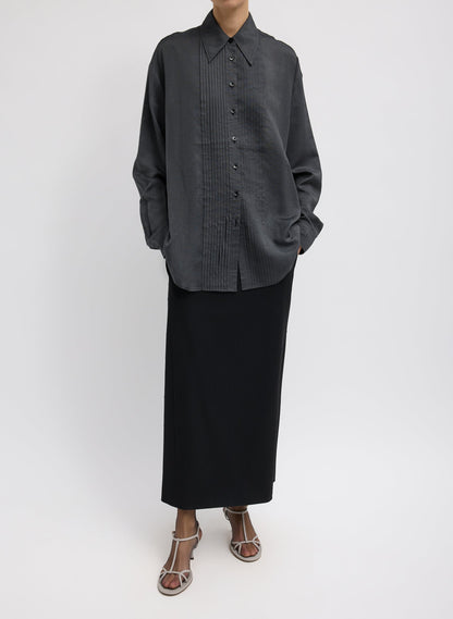 Silk Voile Easy Pintucked Shirt Graphite - Tibi