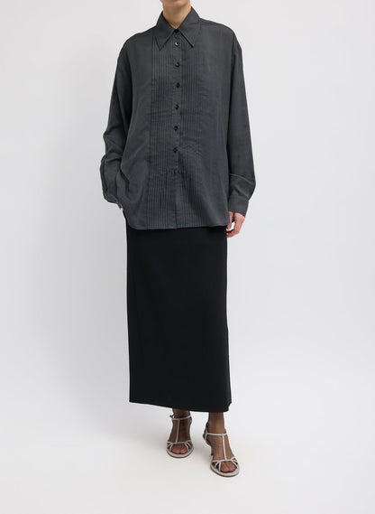 Silk Voile Easy Pintucked Shirt Graphite - Tibi