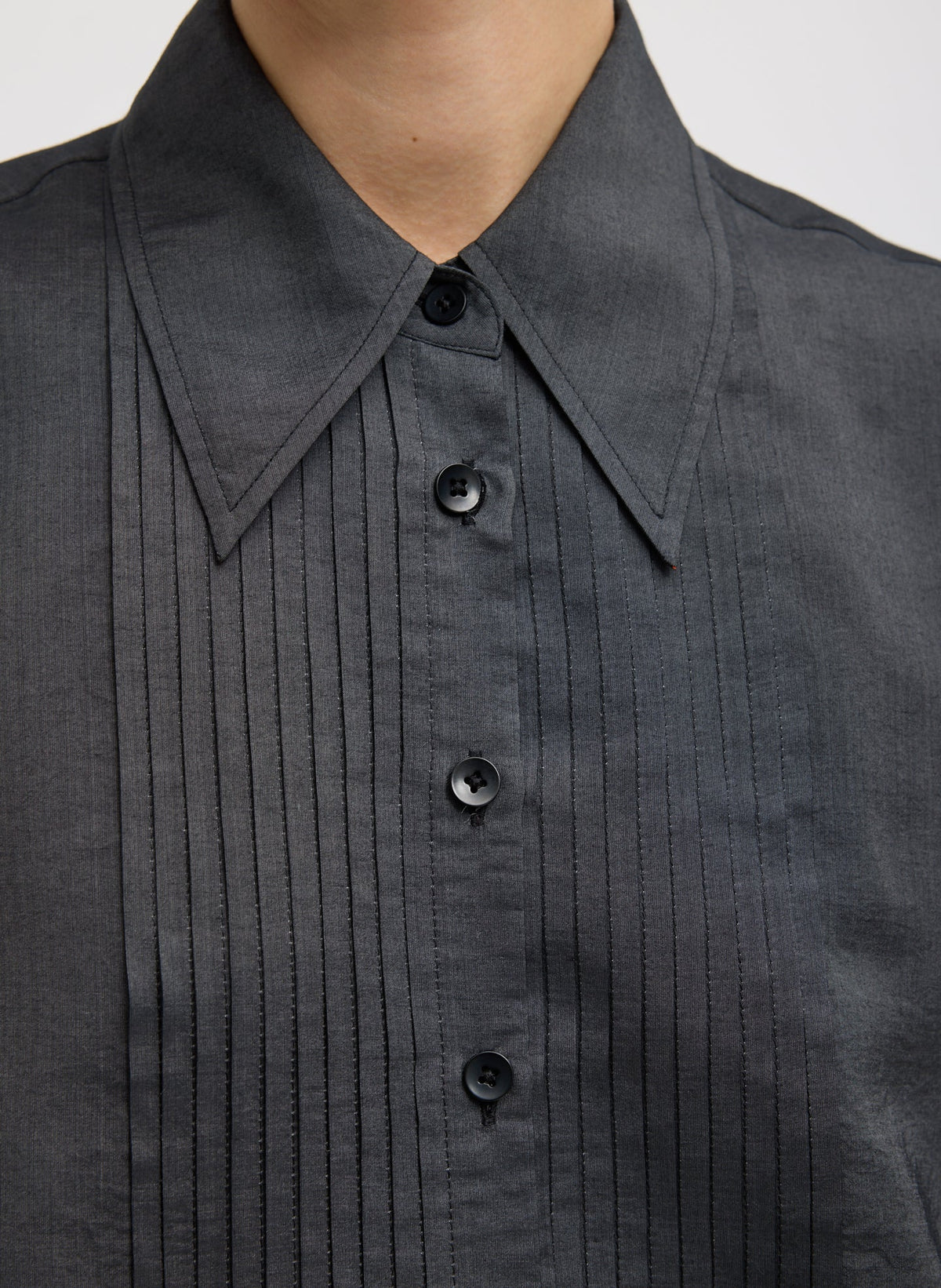 Silk Voile Easy Pintucked Shirt Graphite - Tibi