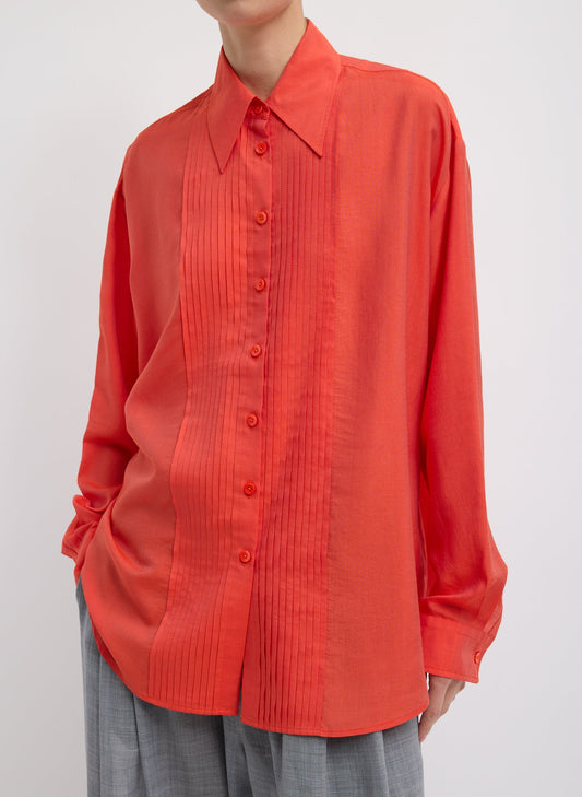 Silk Voile Easy Pintucked Shirt Red - Tibi