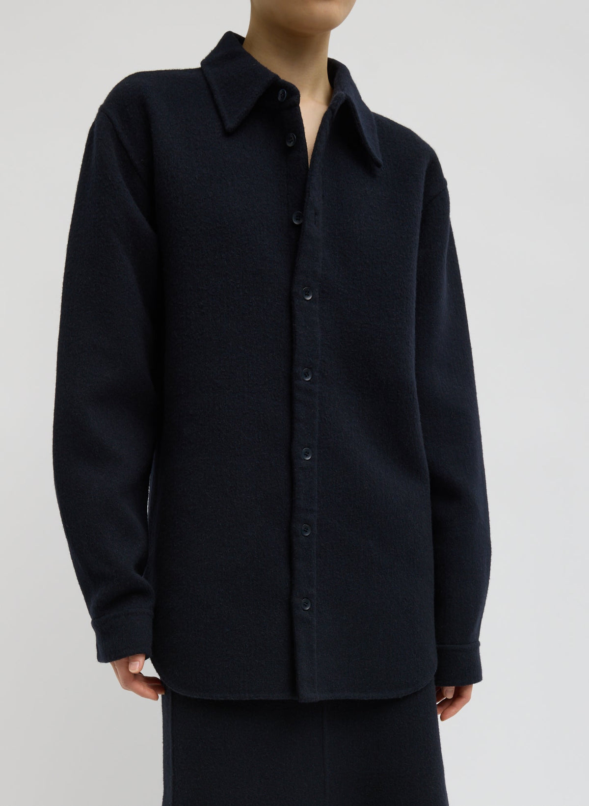 Luxe Double Faced Wool Angora Easy Shirt Navy - Tibi