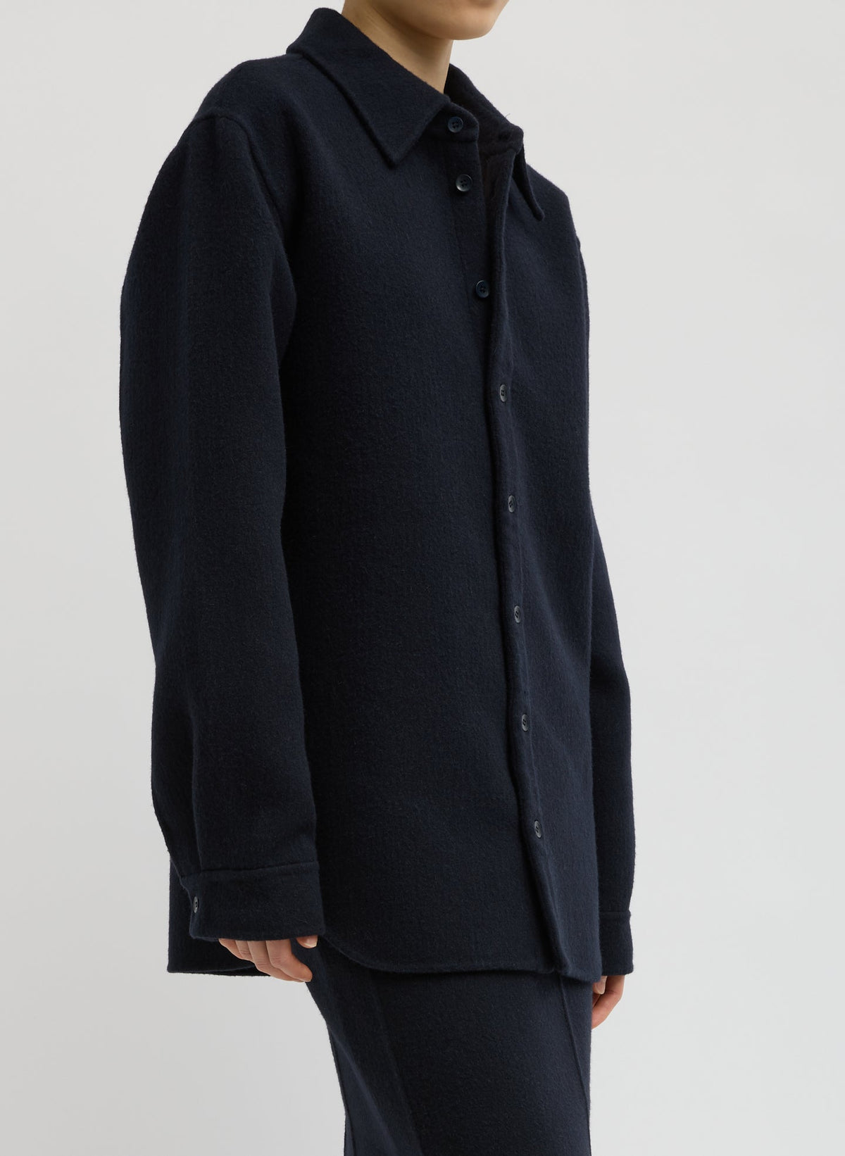 Luxe Double Faced Wool Angora Easy Shirt Navy - Tibi