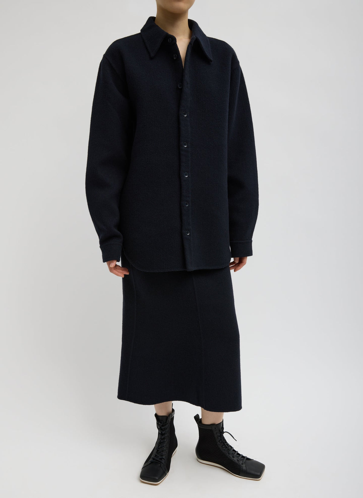 Luxe Double Faced Wool Angora Easy Shirt Navy - Tibi