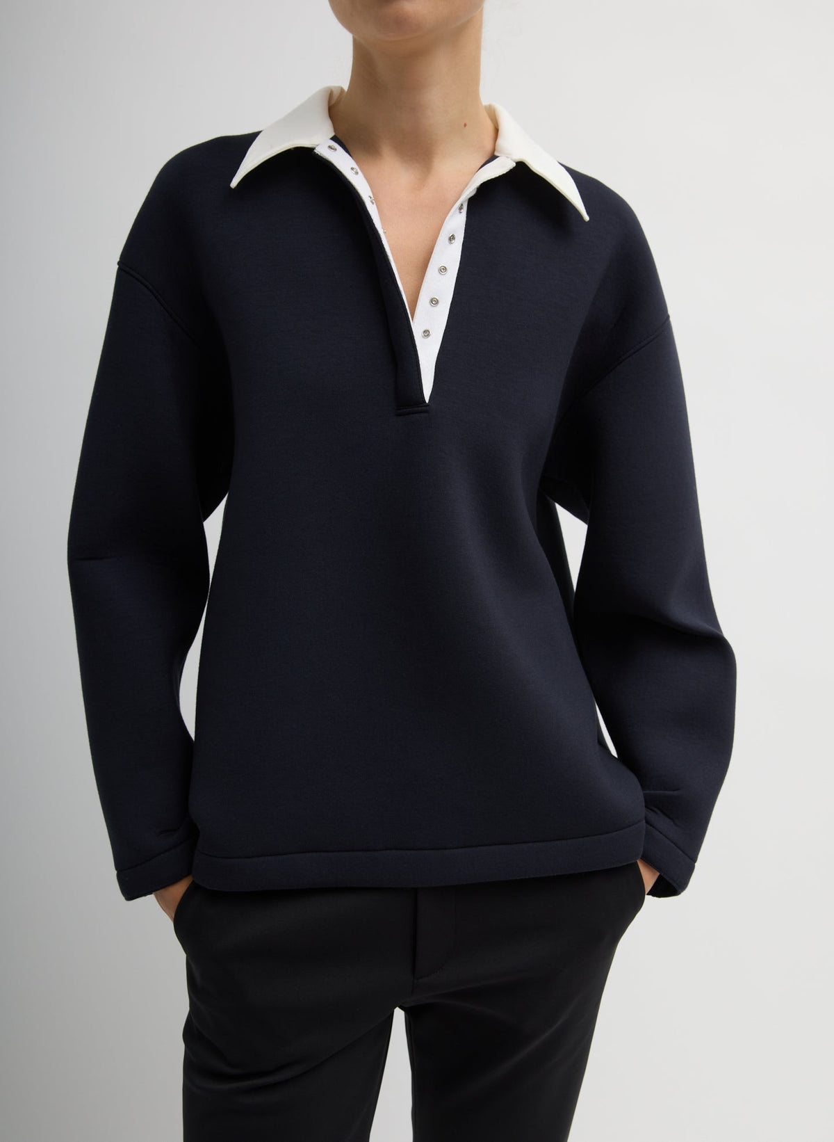 Bonded Viscose Sculpted Polo Dark Navy - Tibi