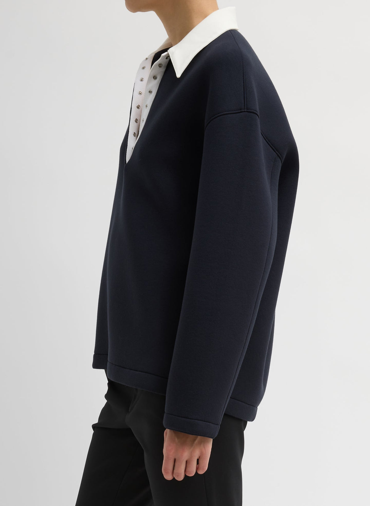 Bonded Viscose Sculpted Polo Dark Navy - Tibi
