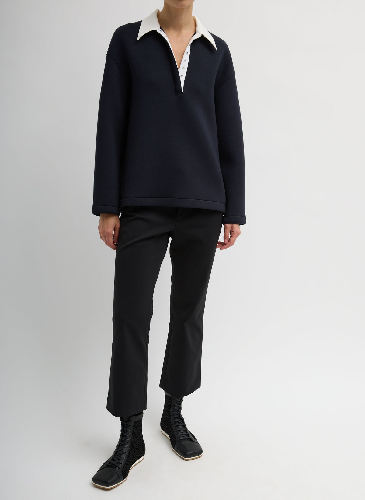 Bonded Viscose Sculpted Polo Dark Navy - Tibi