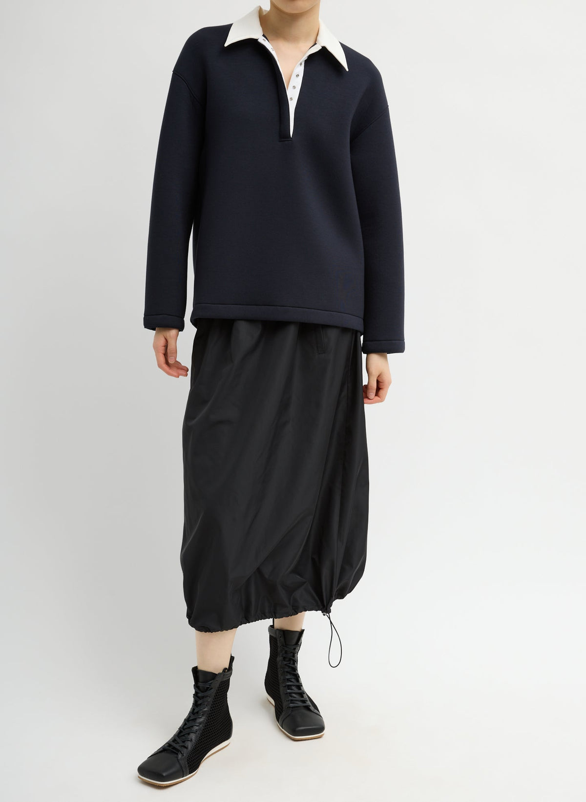 Bonded Viscose Sculpted Polo Dark Navy - Tibi