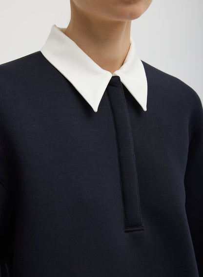 Bonded Viscose Sculpted Polo Dark Navy - Tibi
