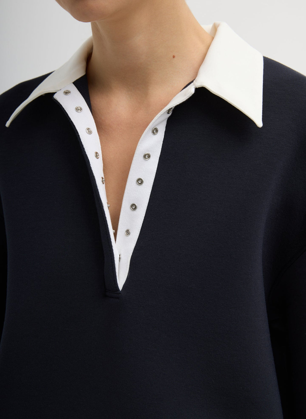 Bonded Viscose Sculpted Polo Dark Navy - Tibi