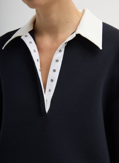 Bonded Viscose Sculpted Polo Dark Navy - Tibi