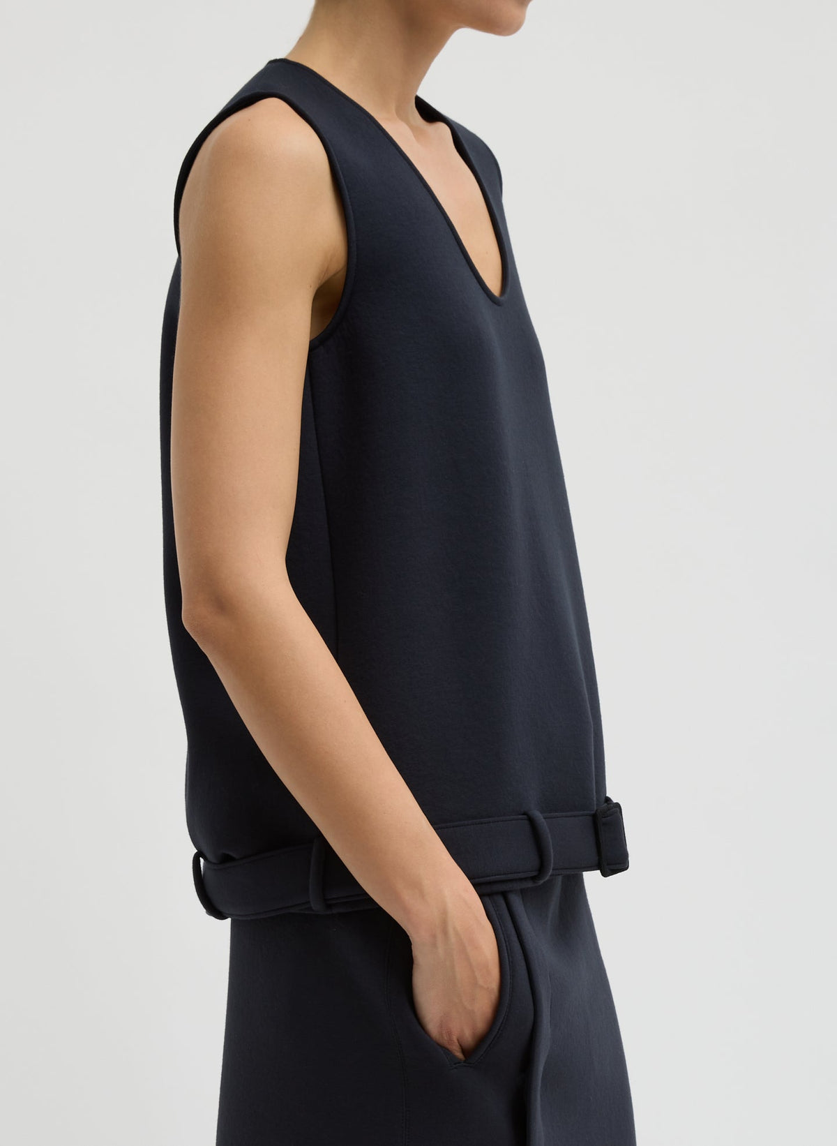 Bonded Viscose Tank Top Dark Navy - Tibi