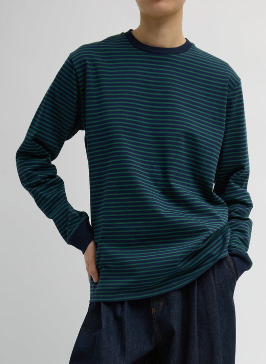 Striped Perfect Unisex Long Sleeve T-Shirt Navy/Green Multi - Tibi