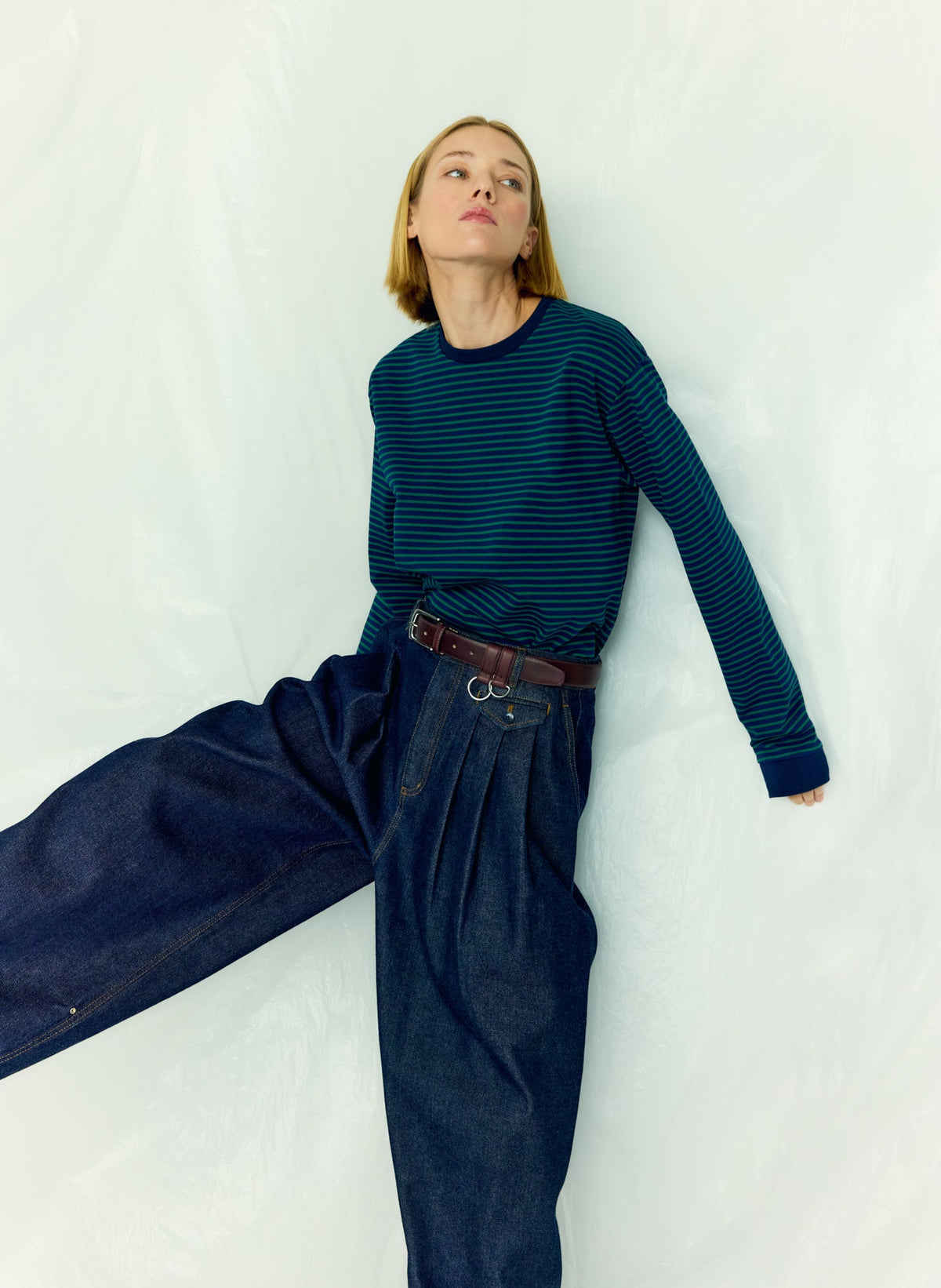 Striped Perfect Unisex Long Sleeve T-Shirt Navy/Green Multi - Tibi
