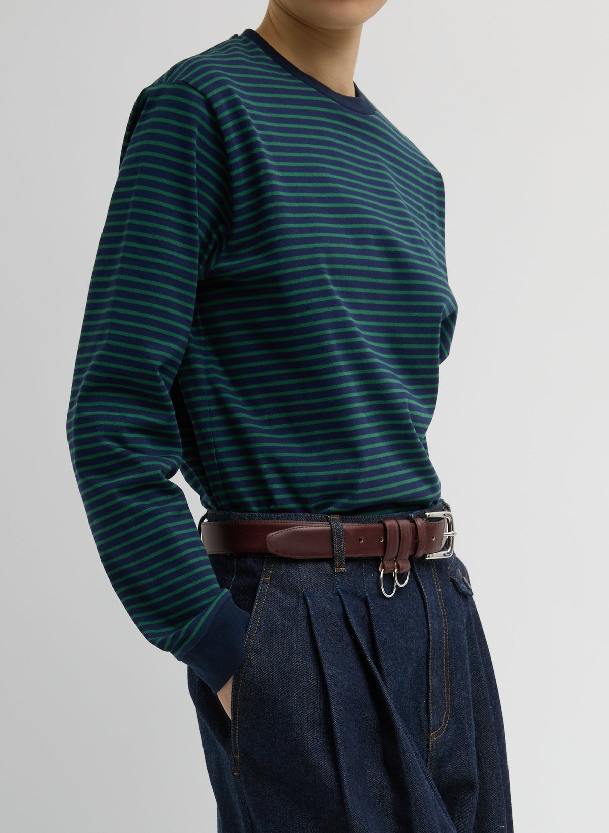 Striped Perfect Unisex Long Sleeve T-Shirt Navy/Green Multi - Tibi