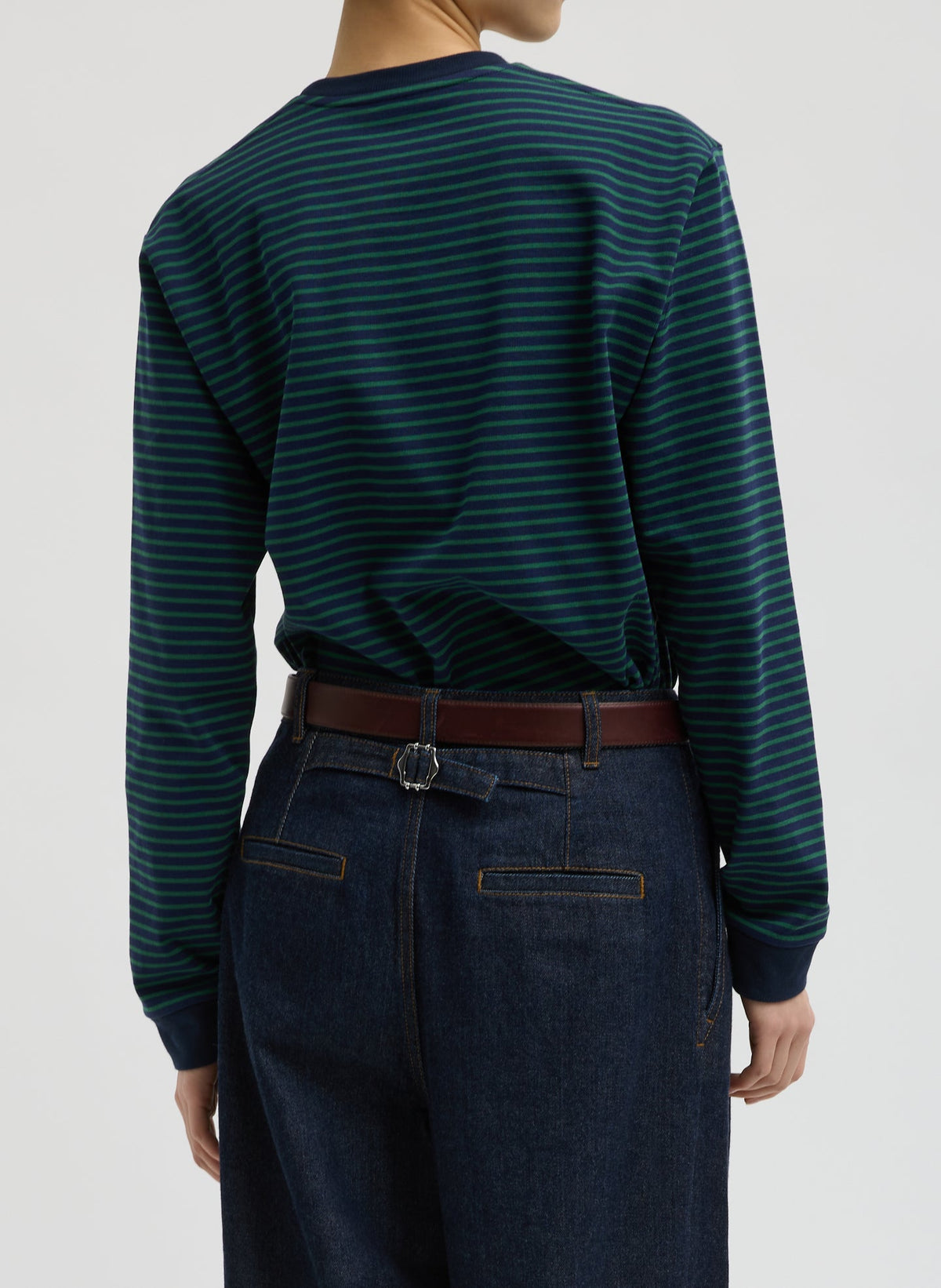 Striped Perfect Unisex Long Sleeve T-Shirt Navy/Green Multi - Tibi