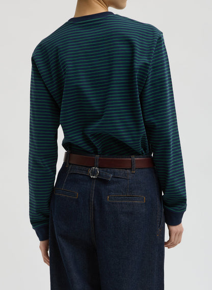 Striped Perfect Unisex Long Sleeve T-Shirt Navy/Green Multi - Tibi