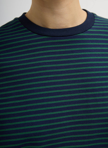 Striped Perfect Unisex Long Sleeve T-Shirt Navy/Green Multi - Tibi