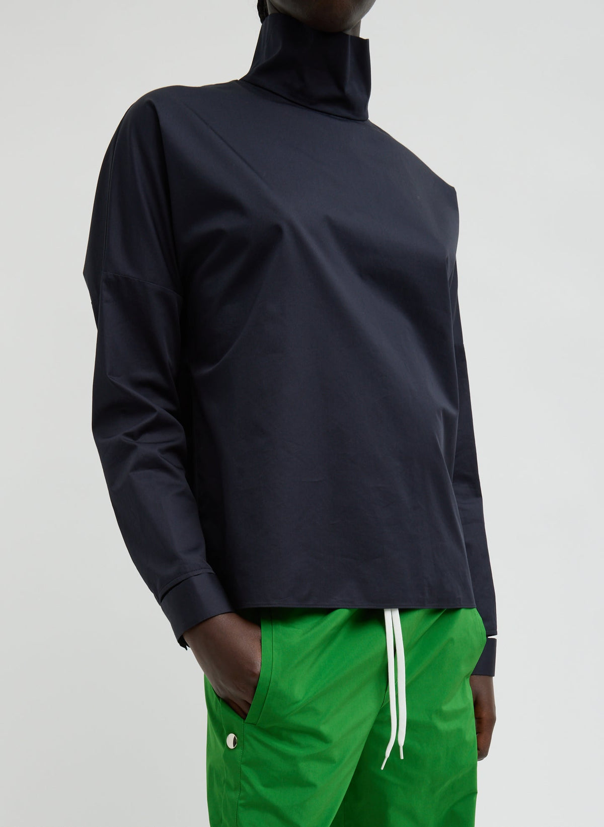 Eco Poplin Funnel Neck Dolman Top Dark Navy - Tibi