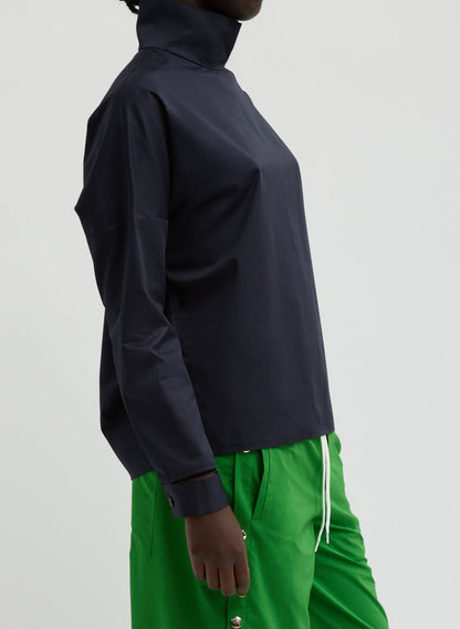 Eco Poplin Funnel Neck Dolman Top Dark Navy - Tibi