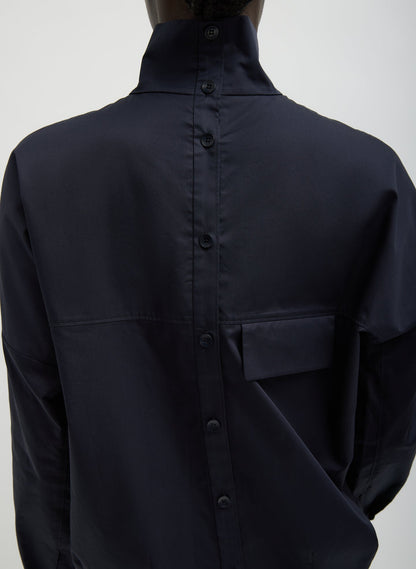 Eco Poplin Funnel Neck Dolman Top Dark Navy - Tibi