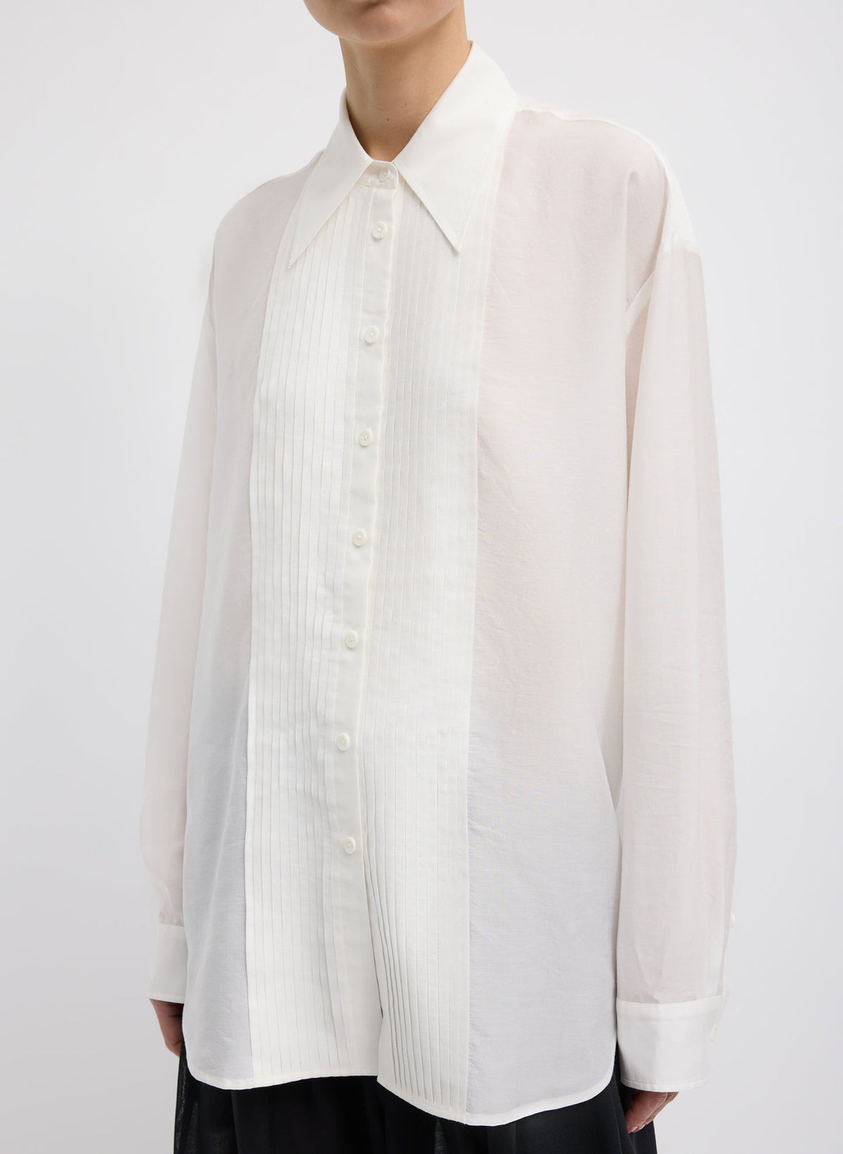 Silk Voile Easy Pintucked Shirt Ivory - Tibi