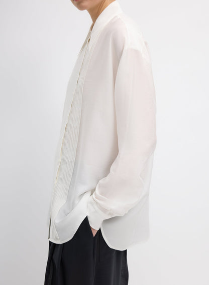 Silk Voile Easy Pintucked Shirt Ivory - Tibi