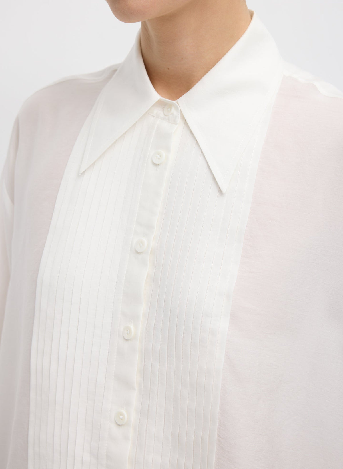 Silk Voile Easy Pintucked Shirt Ivory - Tibi