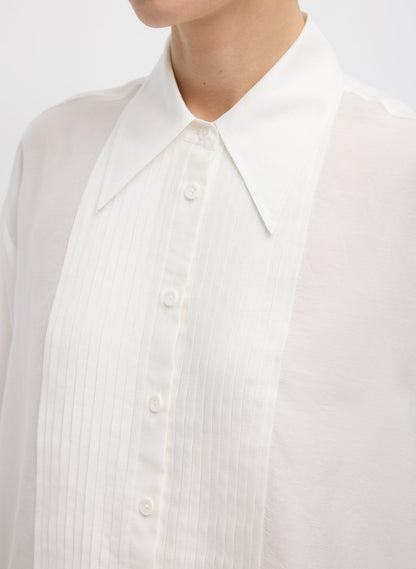 Silk Voile Easy Pintucked Shirt Ivory - Tibi