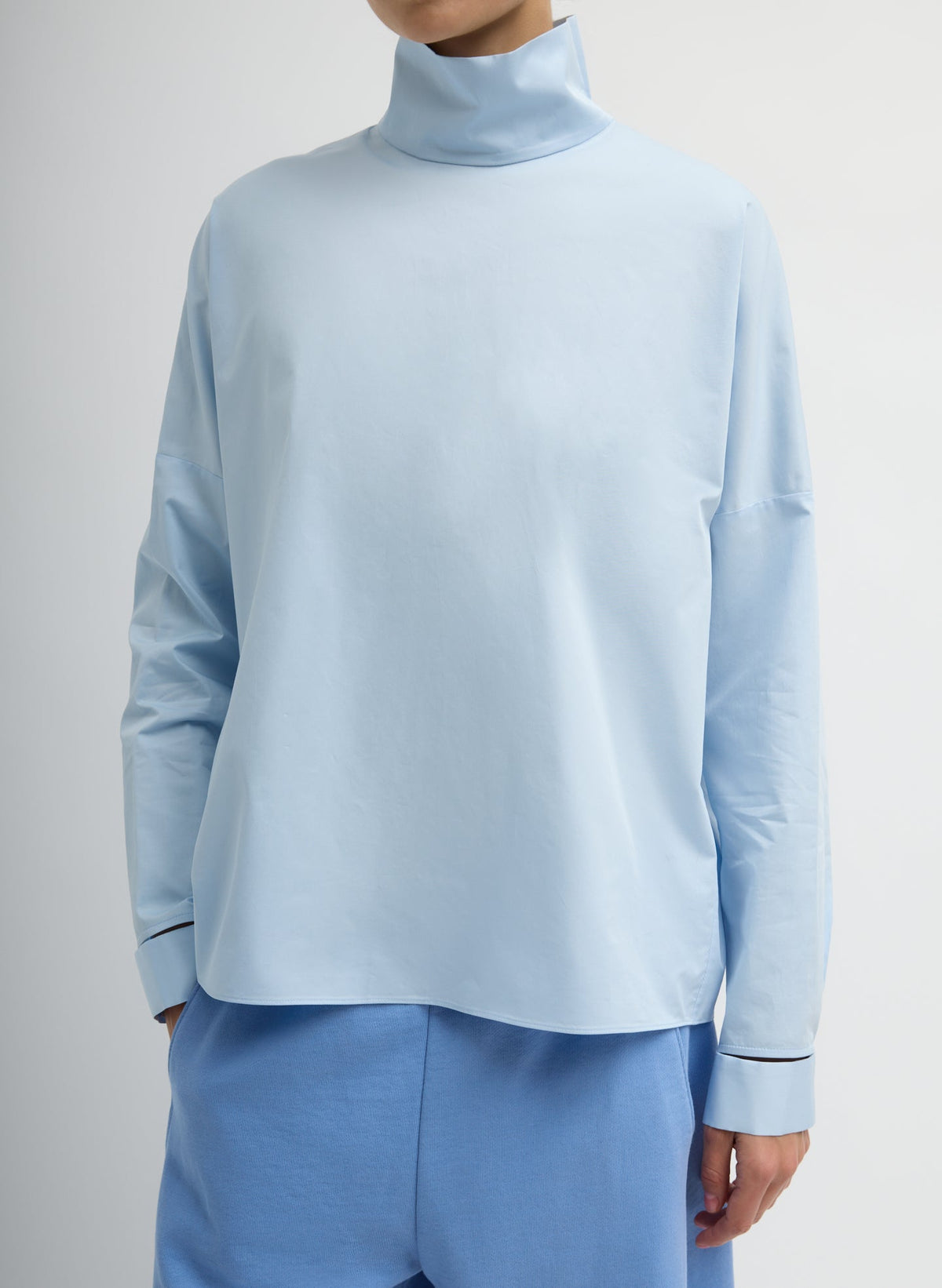 Eco Poplin Funnel Neck Dolman Top Chambray Blue - Tibi