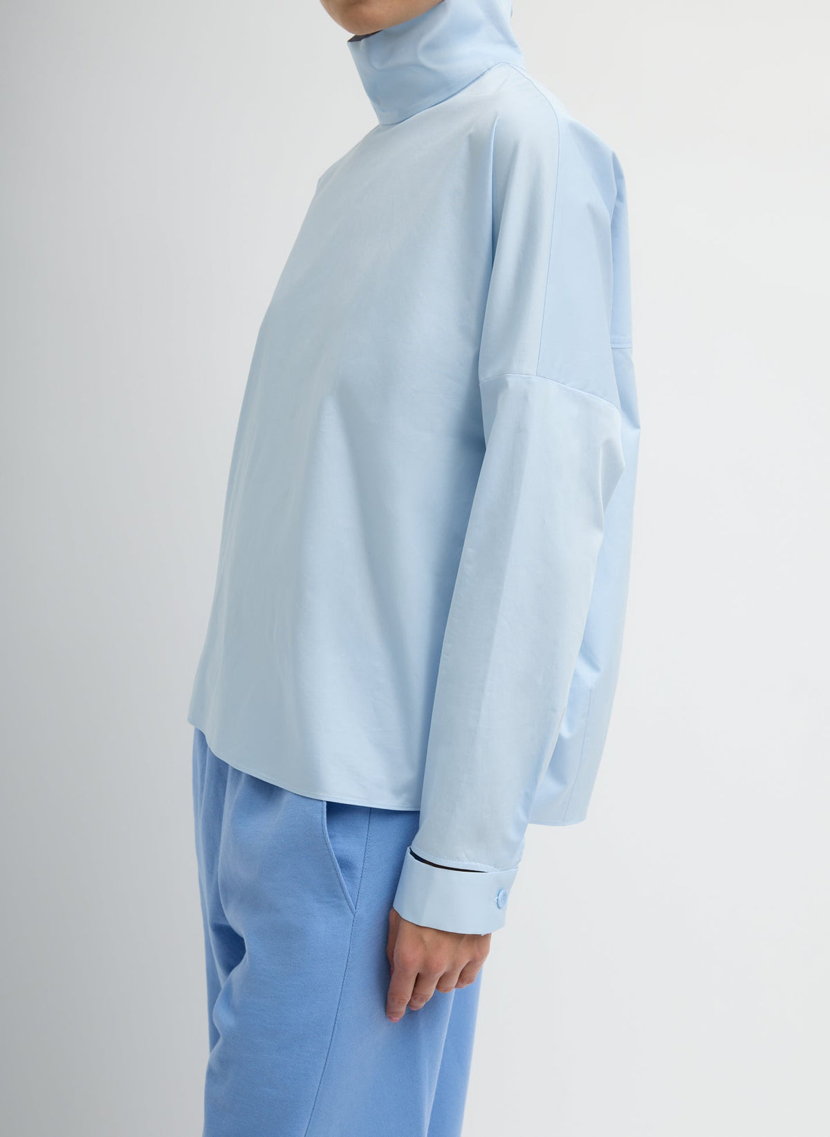 Eco Poplin Funnel Neck Dolman Top Chambray Blue - Tibi