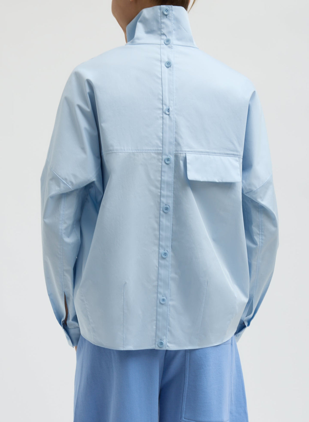 Eco Poplin Funnel Neck Dolman Top Chambray Blue - Tibi