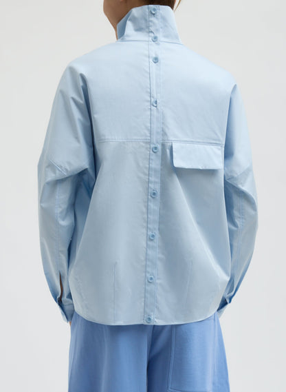 Eco Poplin Funnel Neck Dolman Top Chambray Blue - Tibi